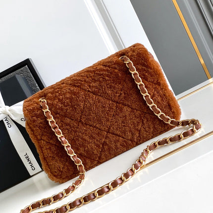 CHANEL 25S FLAP BAG 23.5 CM IN BROWN WOOL AND LAMBSKIN