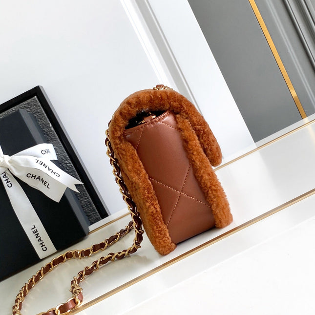 CHANEL 25S FLAP BAG 23.5 CM IN BROWN WOOL AND LAMBSKIN