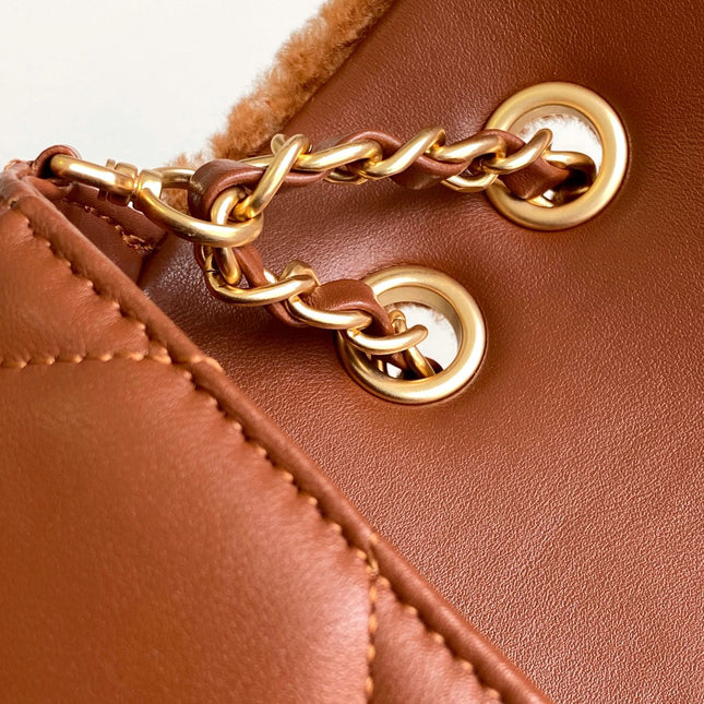 CHANEL 25S FLAP BAG 23.5 CM IN BROWN WOOL AND LAMBSKIN
