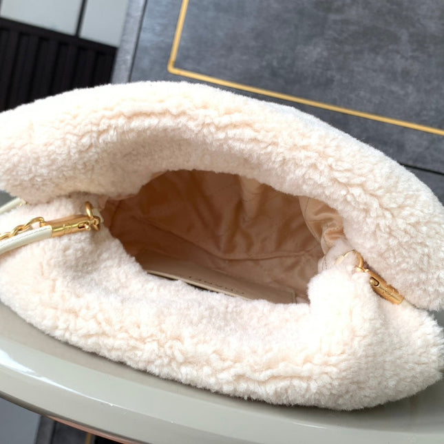 CHANEL BAG 25S 20 CM IN CREAM WHITE WOOL WITH GOLD HARDWARE