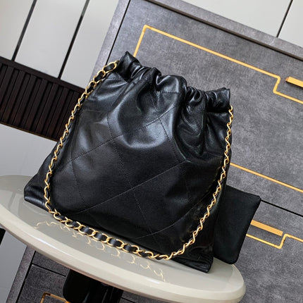 CHANEL BAG 25S 37 CM IN BLACK LAMBSKIN WITH GOLD HARDWARE