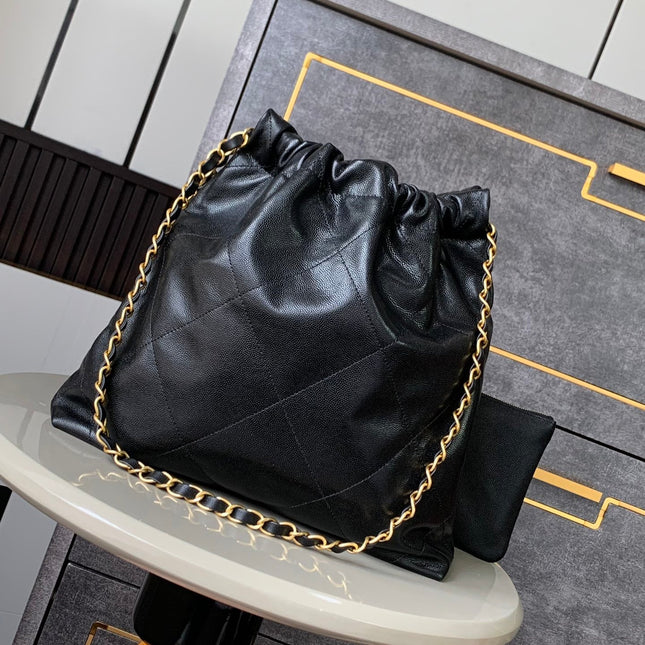 CHANEL BAG 25S 37 CM IN BLACK LAMBSKIN WITH GOLD HARDWARE