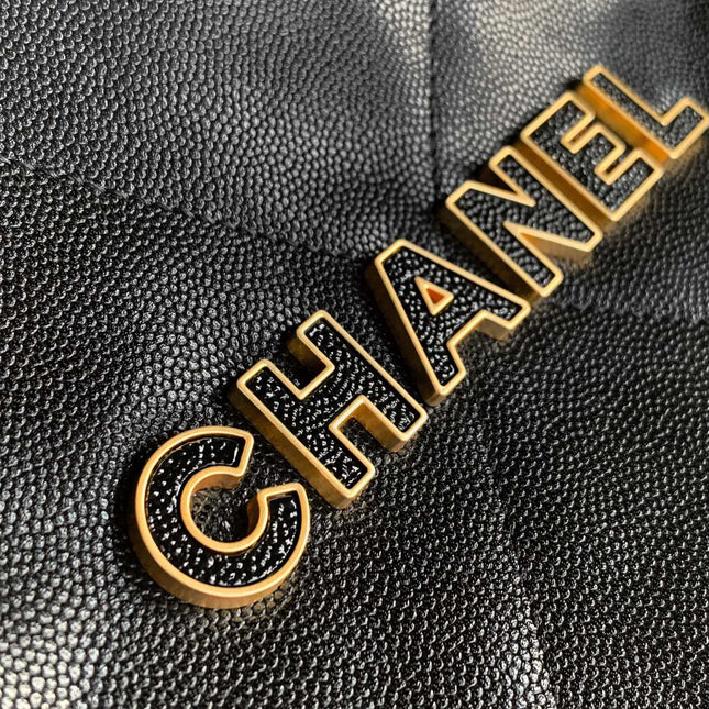 CHANEL BAG 25S 37 CM IN BLACK LAMBSKIN WITH GOLD HARDWARE