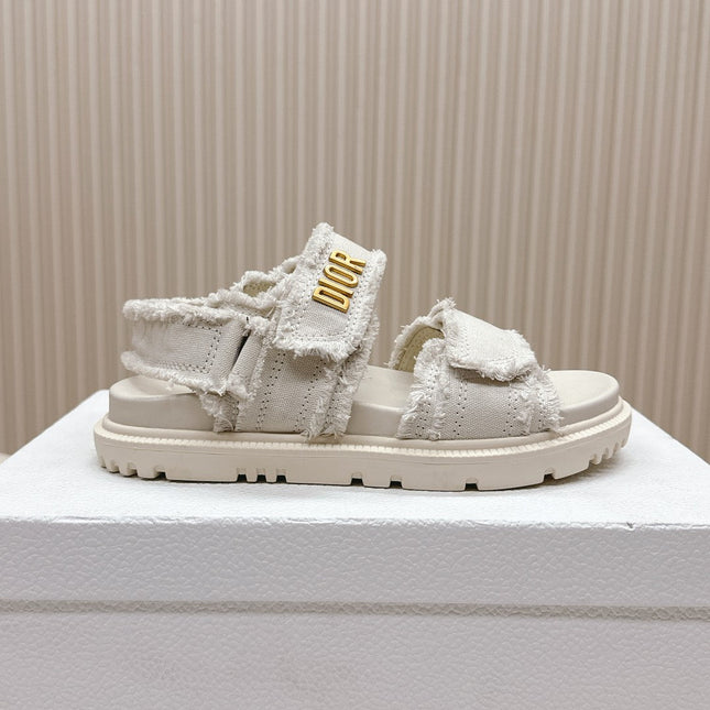 DIOR BACK-STRAP SANDALS 25S IN WHITE DENIM AND CALFSKIN WITH GOLD HARDWARE