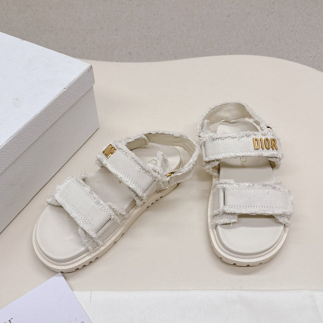 DIOR BACK-STRAP SANDALS 25S IN WHITE DENIM AND CALFSKIN WITH GOLD HARDWARE