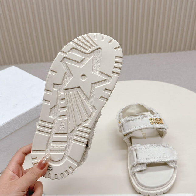 DIOR BACK-STRAP SANDALS 25S IN WHITE DENIM AND CALFSKIN WITH GOLD HARDWARE