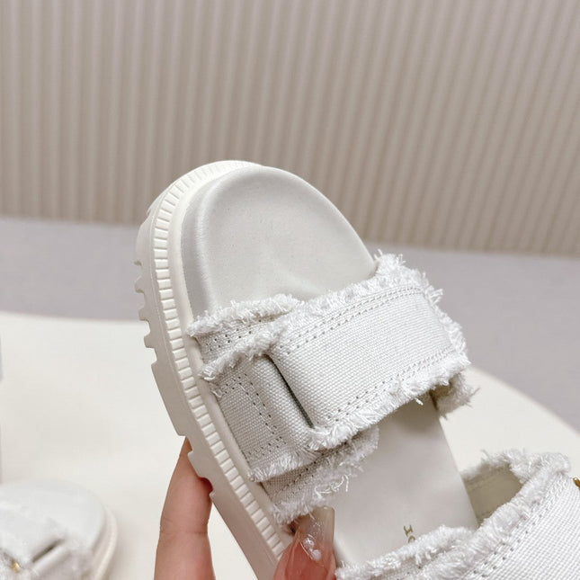 DIOR BACK-STRAP SANDALS 25S IN WHITE DENIM AND CALFSKIN WITH GOLD HARDWARE