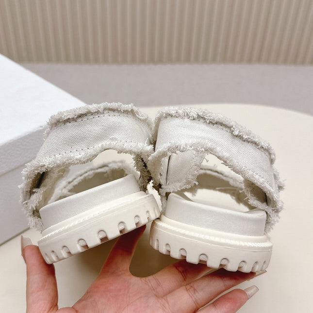 DIOR BACK-STRAP SANDALS 25S IN WHITE DENIM AND CALFSKIN WITH GOLD HARDWARE