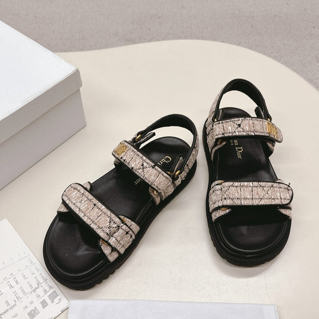 DIOR BACK-STRAP SANDALS 25S IN SOFT ROSE BEIGE TWEED AND BLACK CALFSKIN