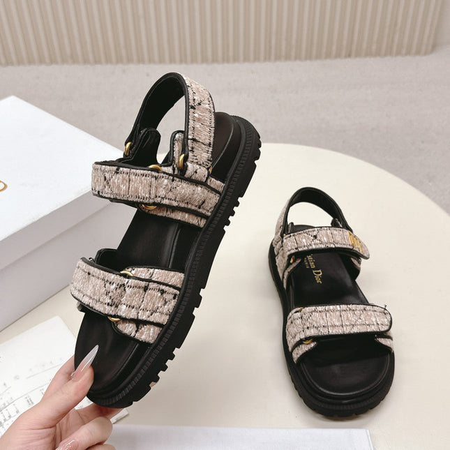 DIOR BACK-STRAP SANDALS 25S IN SOFT ROSE BEIGE TWEED AND BLACK CALFSKIN