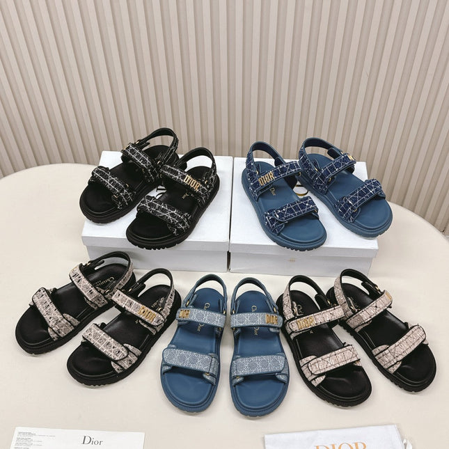 DIOR BACK-STRAP SANDALS 25S IN NAVY BLUE DENIM AND CALFSKIN