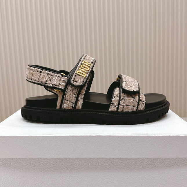 DIOR BACK-STRAP SANDALS 25S IN SOFT ROSE BEIGE TWEED AND BLACK CALFSKIN