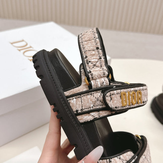 DIOR BACK-STRAP SANDALS 25S IN SOFT ROSE BEIGE TWEED AND BLACK CALFSKIN