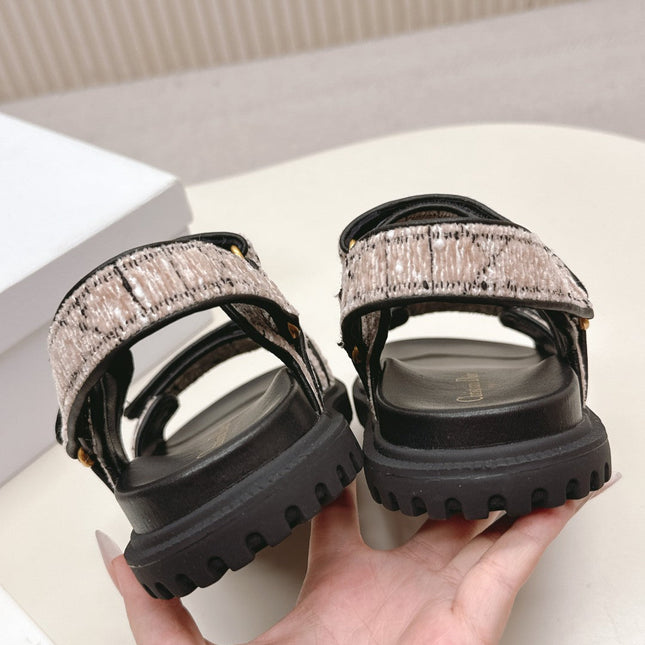 DIOR BACK-STRAP SANDALS 25S IN SOFT ROSE BEIGE TWEED AND BLACK CALFSKIN