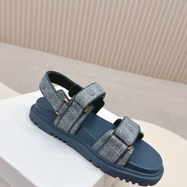 DIOR BACK-STRAP SANDALS 25S IN NAVY BLUE DENIM AND CALFSKIN