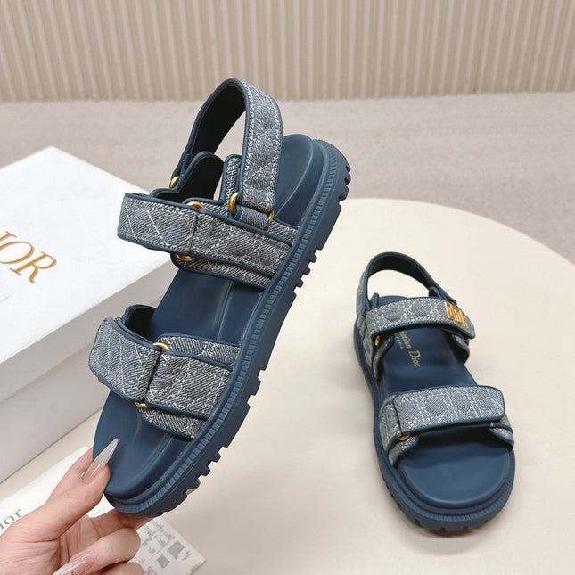 DIOR BACK-STRAP SANDALS 25S IN NAVY BLUE DENIM AND CALFSKIN