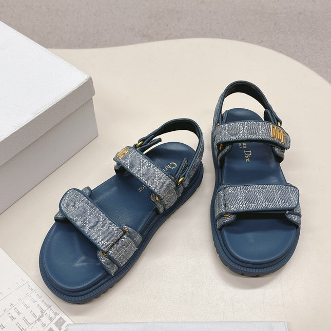 DIOR BACK-STRAP SANDALS 25S IN NAVY BLUE DENIM AND CALFSKIN