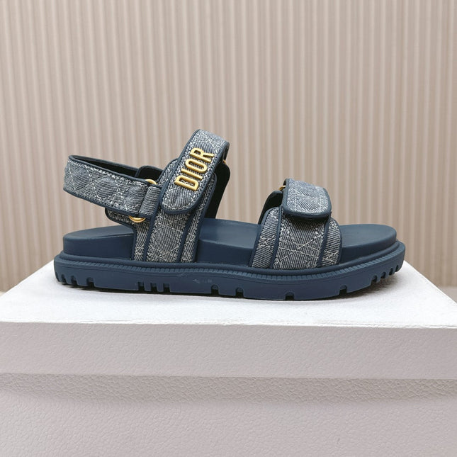 DIOR BACK-STRAP SANDALS 25S IN NAVY BLUE DENIM AND CALFSKIN
