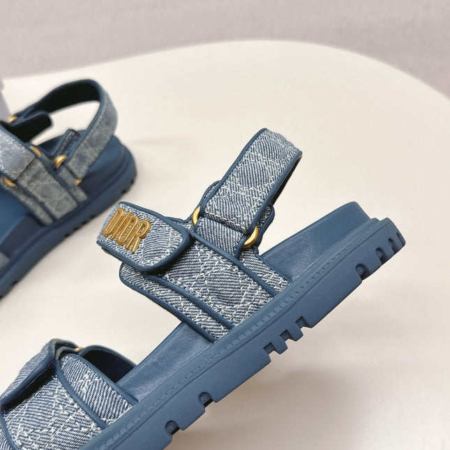 DIOR BACK-STRAP SANDALS 25S IN NAVY BLUE DENIM AND CALFSKIN
