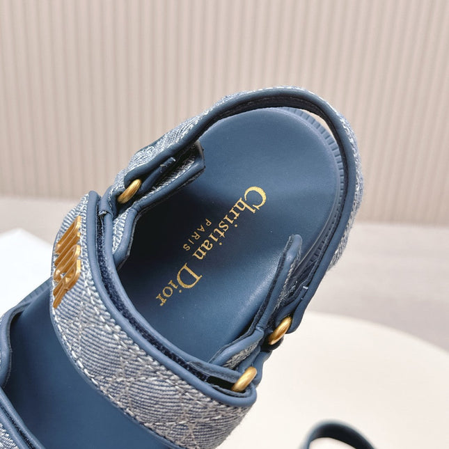 DIOR BACK-STRAP SANDALS 25S IN NAVY BLUE DENIM AND CALFSKIN
