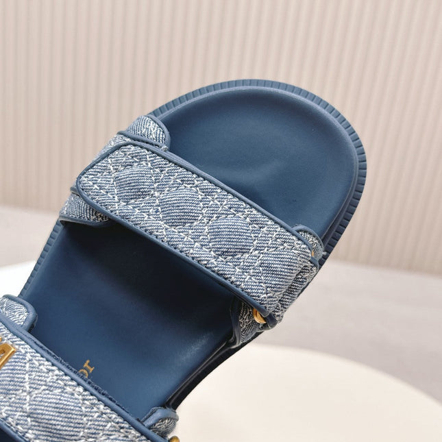 DIOR BACK-STRAP SANDALS 25S IN NAVY BLUE DENIM AND CALFSKIN