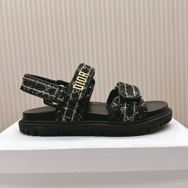 DIOR BACK-STRAP SANDALS 25S IN BLACK TWEED AND CALFSKIN