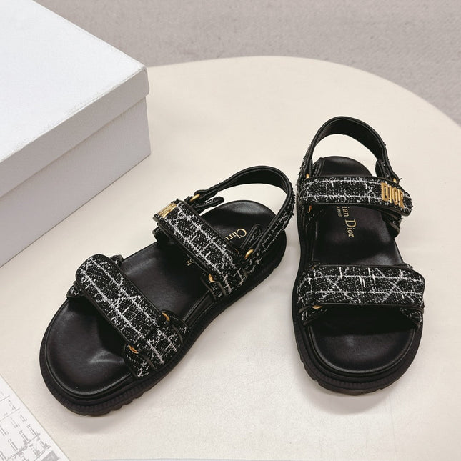 DIOR BACK-STRAP SANDALS 25S IN BLACK TWEED AND CALFSKIN