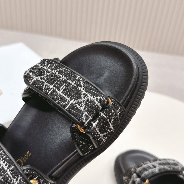 DIOR BACK-STRAP SANDALS 25S IN BLACK TWEED AND CALFSKIN