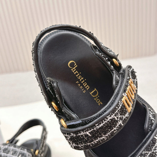 DIOR BACK-STRAP SANDALS 25S IN BLACK TWEED AND CALFSKIN