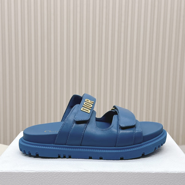 DIOR CLASSIC DOUBLE-STRAP SLIDES 25S IN OCEAN BLUE CALFSKIN
