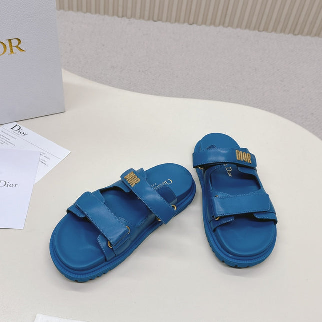 DIOR CLASSIC DOUBLE-STRAP SLIDES 25S IN OCEAN BLUE CALFSKIN