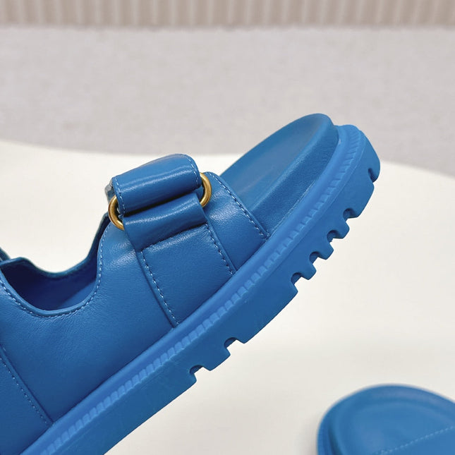 DIOR CLASSIC DOUBLE-STRAP SLIDES 25S IN OCEAN BLUE CALFSKIN