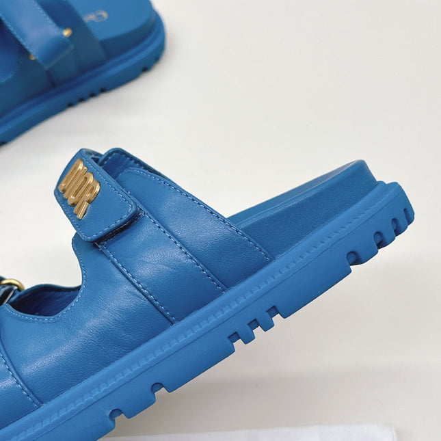 DIOR CLASSIC DOUBLE-STRAP SLIDES 25S IN OCEAN BLUE CALFSKIN
