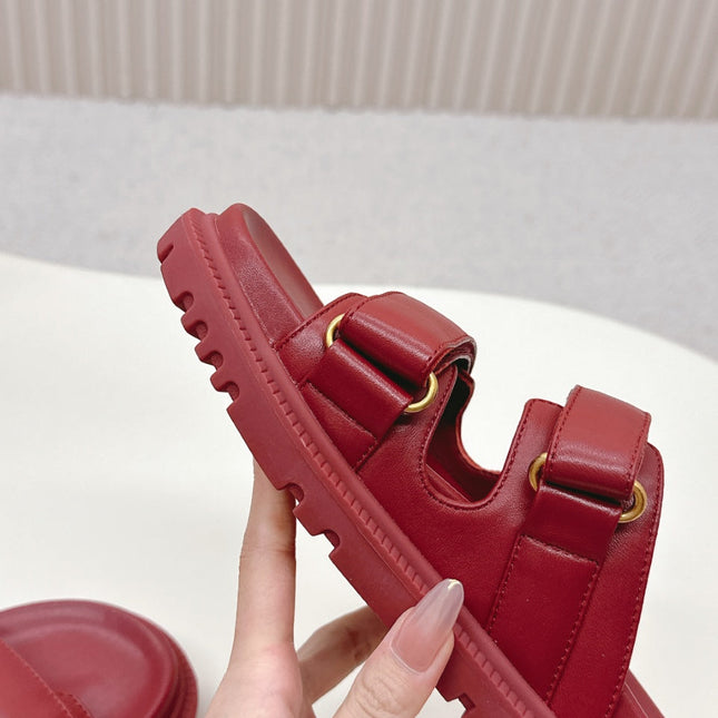 DIOR CLASSIC DOUBLE-STRAP SLIDES 25S IN DARK RED CALFSKIN