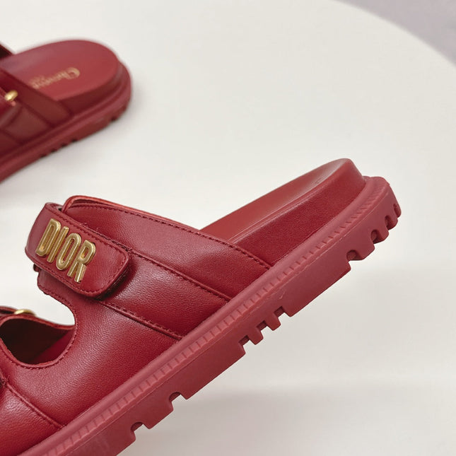 DIOR CLASSIC DOUBLE-STRAP SLIDES 25S IN DARK RED CALFSKIN