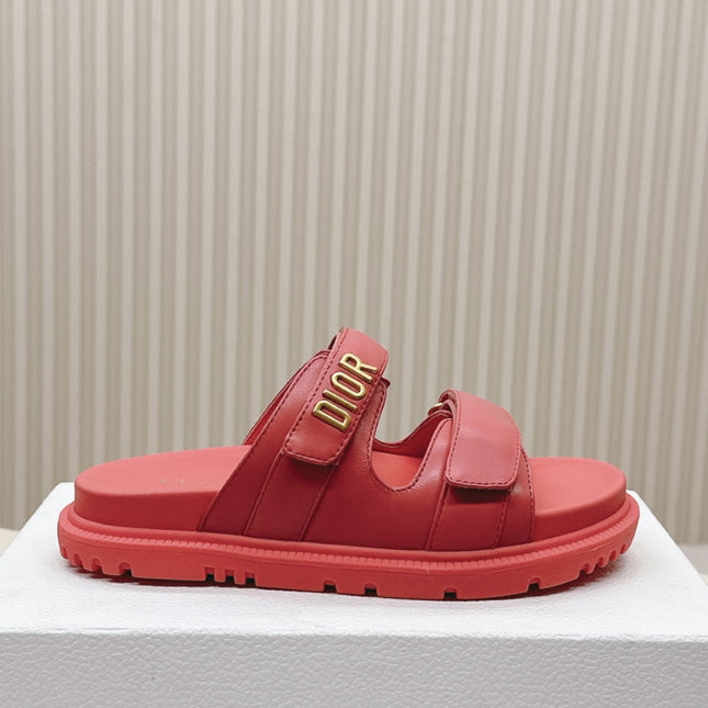 DIOR CLASSIC DOUBLE-STRAP SLIDES 25S IN STRAWBERRY PINK CALFSKIN