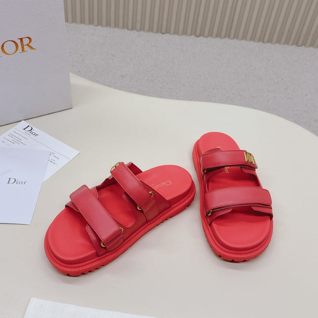 DIOR CLASSIC DOUBLE-STRAP SLIDES 25S IN STRAWBERRY PINK CALFSKIN