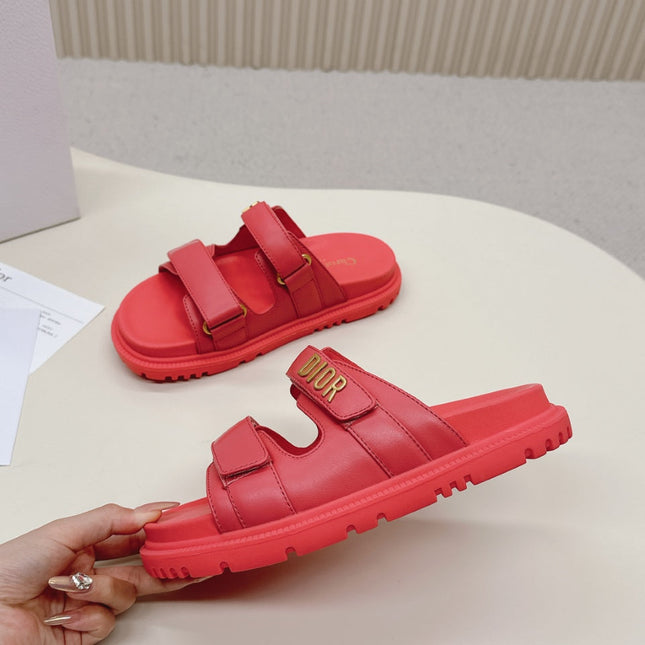 DIOR CLASSIC DOUBLE-STRAP SLIDES 25S IN STRAWBERRY PINK CALFSKIN
