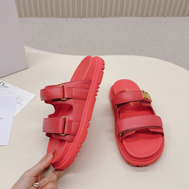 DIOR CLASSIC DOUBLE-STRAP SLIDES 25S IN STRAWBERRY PINK CALFSKIN