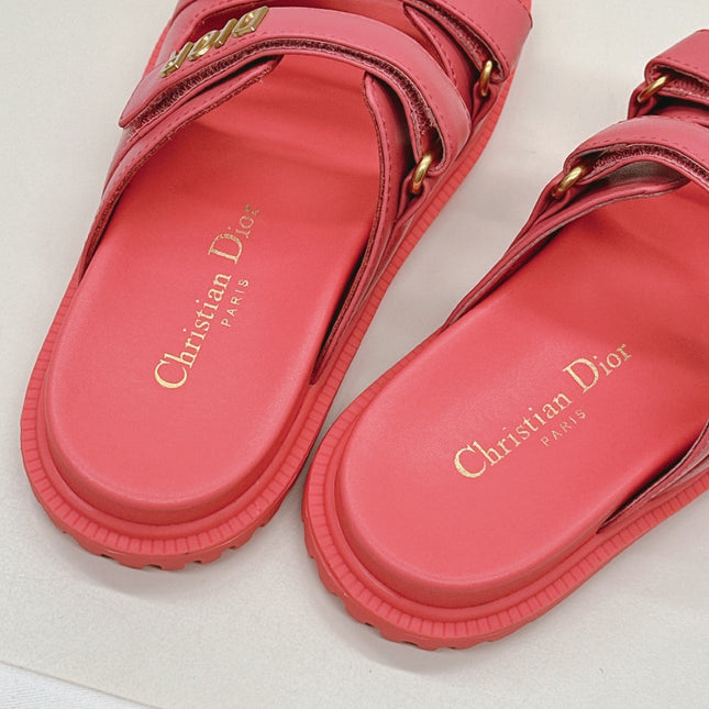 DIOR CLASSIC DOUBLE-STRAP SLIDES 25S IN STRAWBERRY PINK CALFSKIN