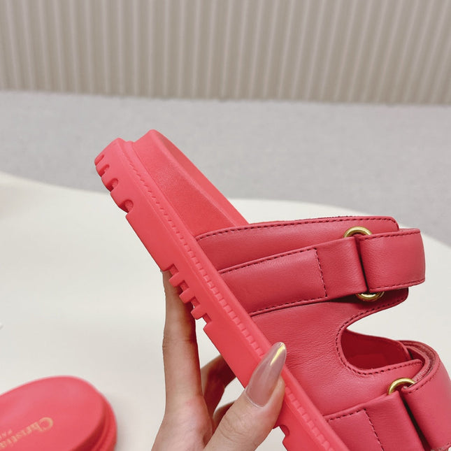 DIOR CLASSIC DOUBLE-STRAP SLIDES 25S IN STRAWBERRY PINK CALFSKIN
