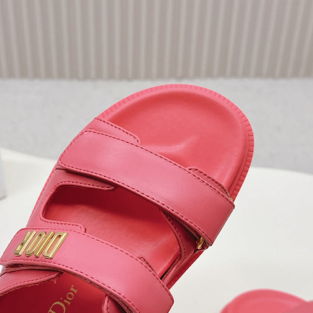 DIOR CLASSIC DOUBLE-STRAP SLIDES 25S IN STRAWBERRY PINK CALFSKIN