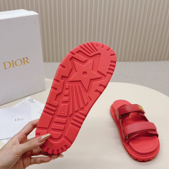 DIOR CLASSIC DOUBLE-STRAP SLIDES 25S IN STRAWBERRY PINK CALFSKIN