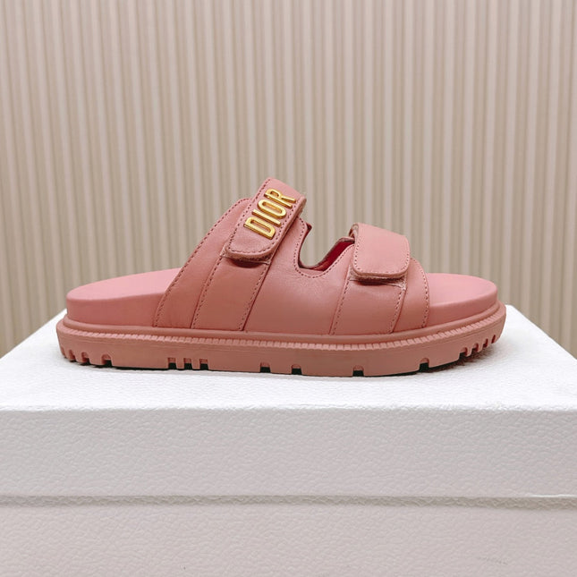 DIOR CLASSIC DOUBLE-STRAP SLIDES 25S IN PEACHY PINK CALFSKIN