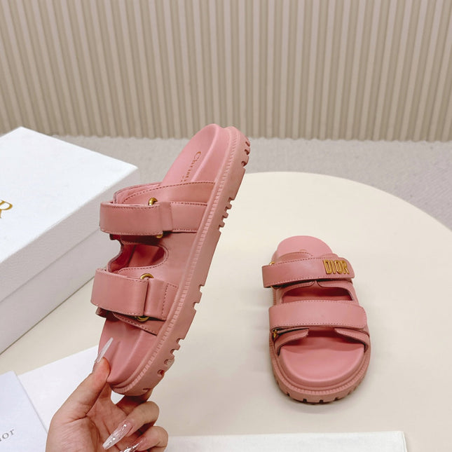 DIOR CLASSIC DOUBLE-STRAP SLIDES 25S IN PEACHY PINK CALFSKIN