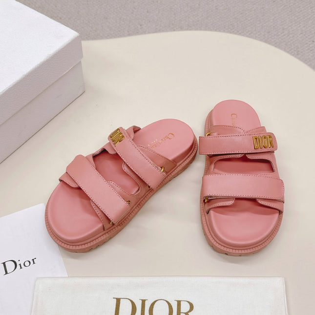 DIOR CLASSIC DOUBLE-STRAP SLIDES 25S IN PEACHY PINK CALFSKIN