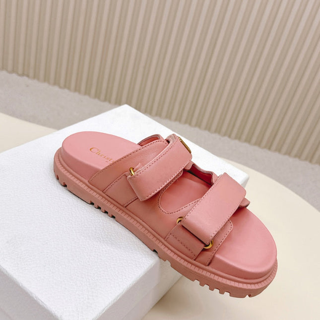 DIOR CLASSIC DOUBLE-STRAP SLIDES 25S IN PEACHY PINK CALFSKIN