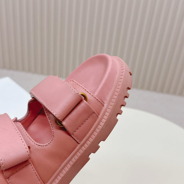DIOR CLASSIC DOUBLE-STRAP SLIDES 25S IN PEACHY PINK CALFSKIN