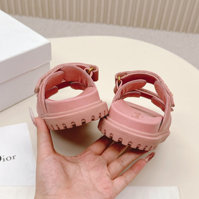 DIOR CLASSIC DOUBLE-STRAP SLIDES 25S IN PEACHY PINK CALFSKIN