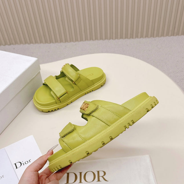 DIOR CLASSIC DOUBLE-STRAP SLIDES 25S IN OLIVE YELLOW CALFSKIN